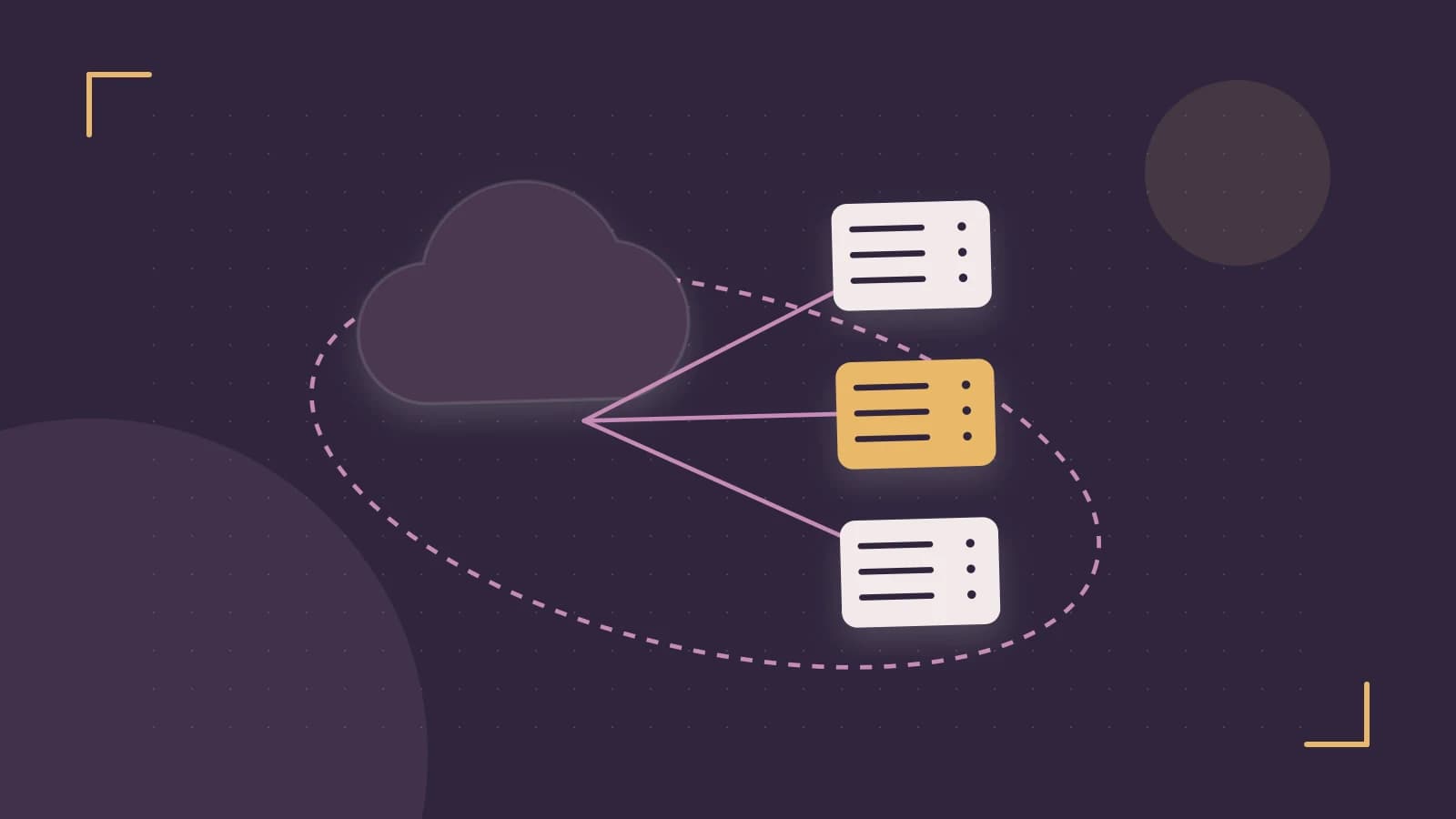 Editorial illustration of cloud infrastructure, connected server racks and an orbital service map