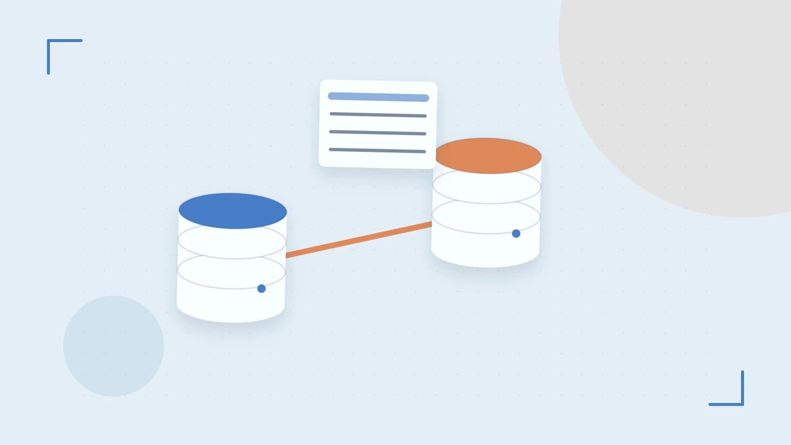 Editorial illustration of structured records, database cylinders and relationships between tables