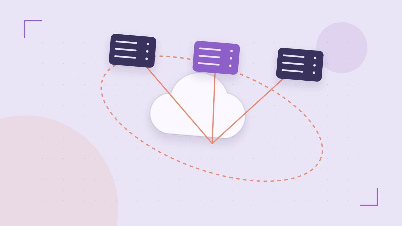Editorial illustration of cloud infrastructure, connected server racks and an orbital service map