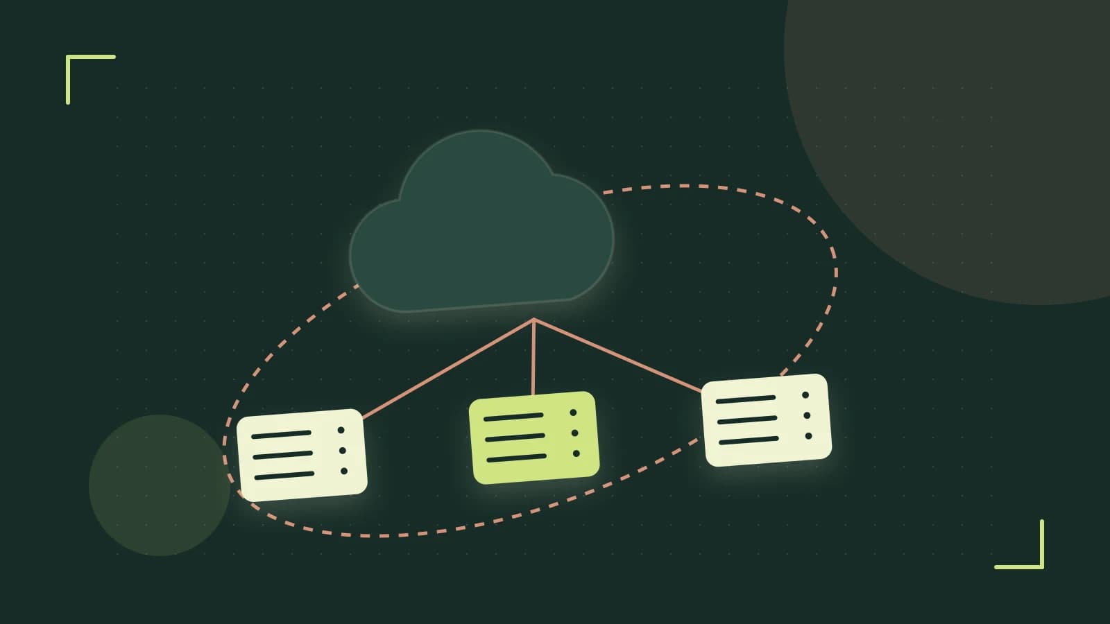 Editorial illustration of cloud infrastructure, connected server racks and an orbital service map