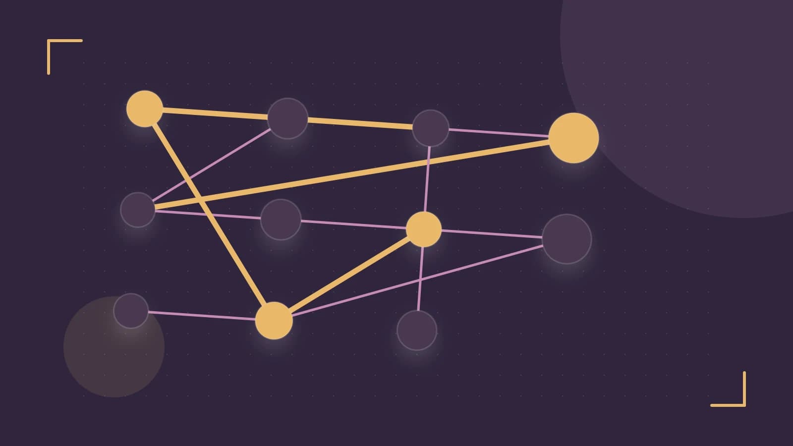 Editorial illustration of an algorithmic node graph with branching paths and a highlighted result