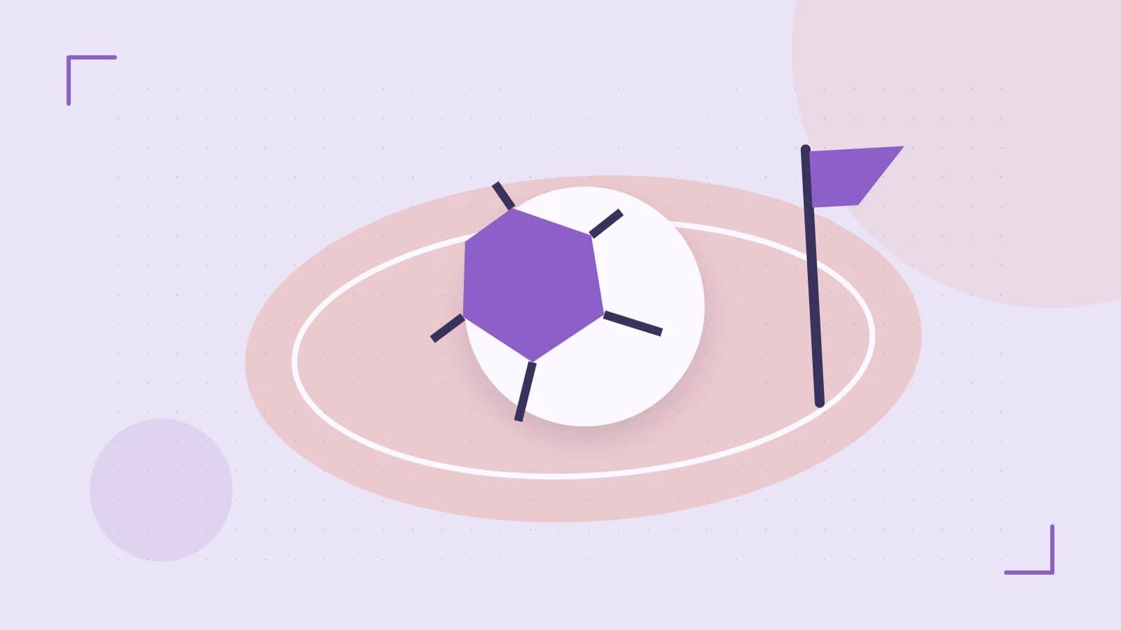 Editorial illustration of a stylized sports ball, stadium geometry and dynamic arcs
