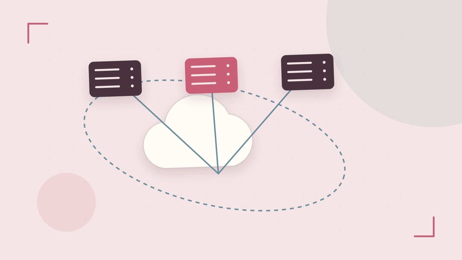 Editorial illustration of cloud infrastructure, connected server racks and an orbital service map