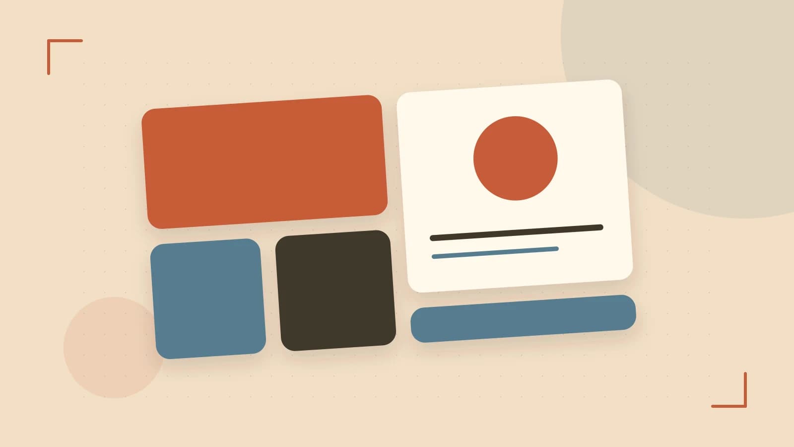Editorial illustration of responsive browser layouts, overlapping design components and a color system