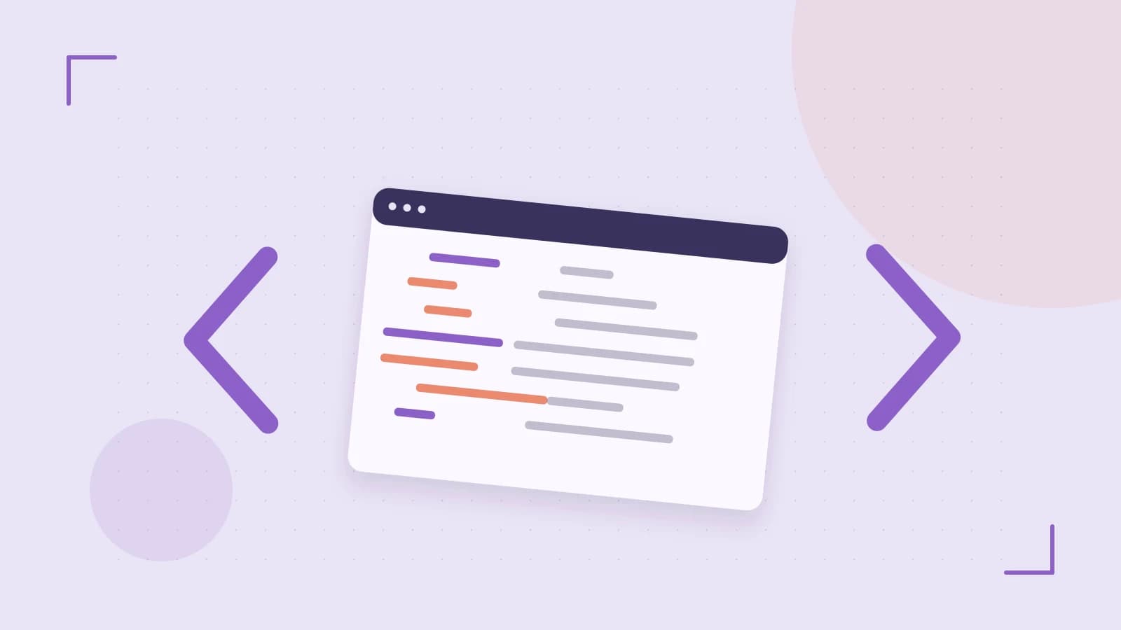 Editorial illustration of an abstract code editor, syntax blocks and oversized programming brackets