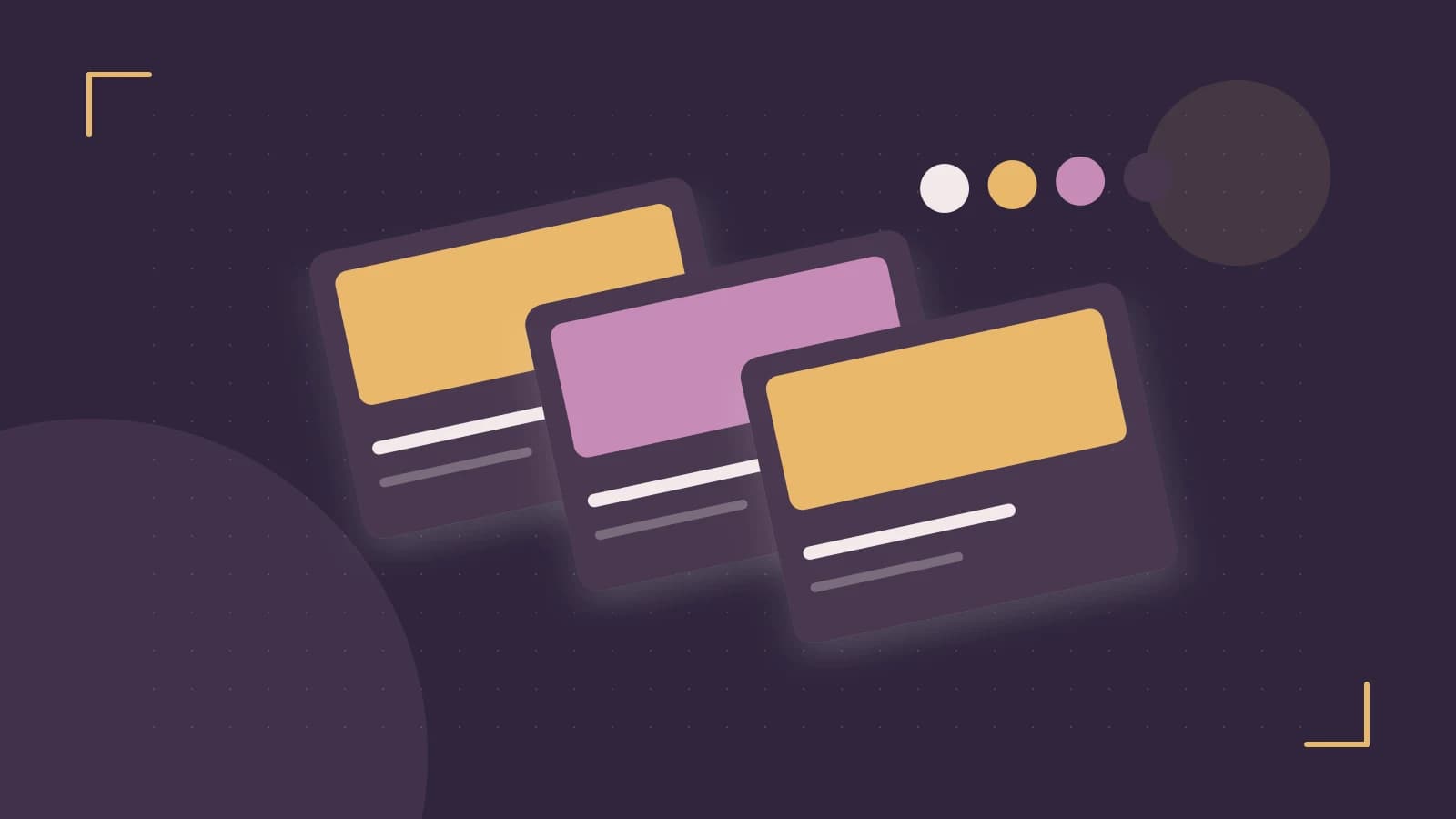 Editorial illustration of responsive browser layouts, overlapping design components and a color system