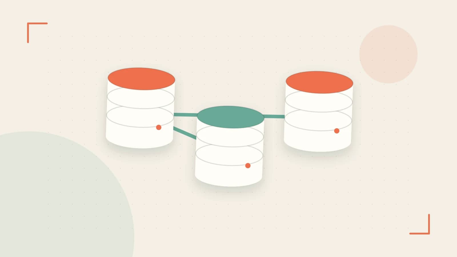 Editorial illustration of structured records, database cylinders and relationships between tables