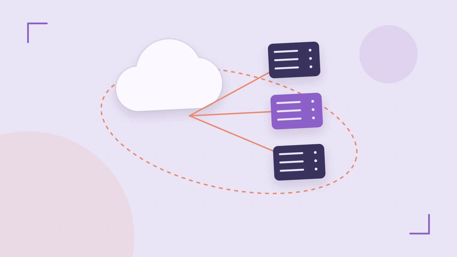 Editorial illustration of cloud infrastructure, connected server racks and an orbital service map