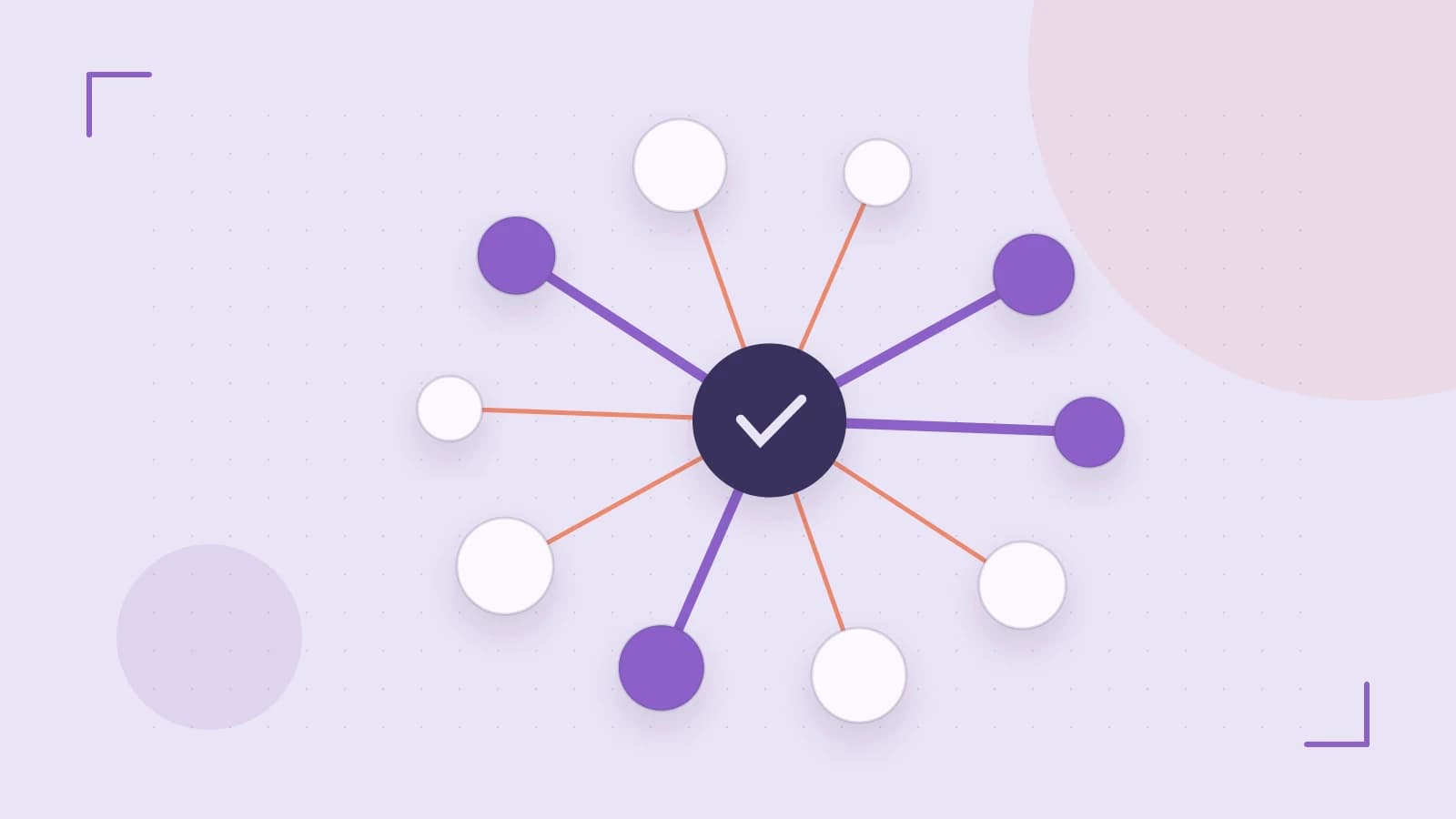 Editorial illustration of an algorithmic node graph with branching paths and a highlighted result