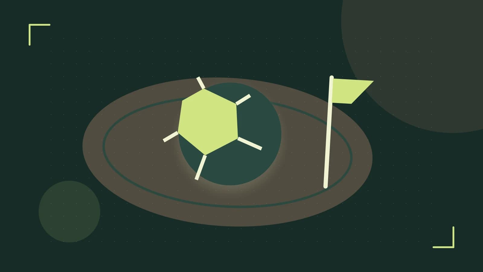 Editorial illustration of a stylized sports ball, stadium geometry and dynamic arcs