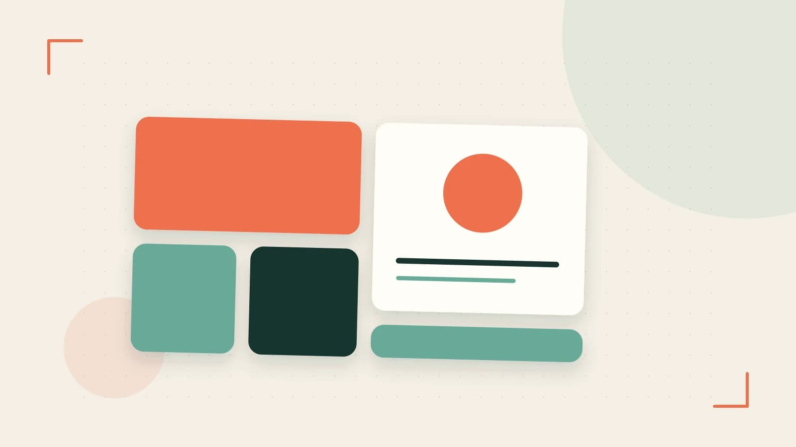 Editorial illustration of responsive browser layouts, overlapping design components and a color system