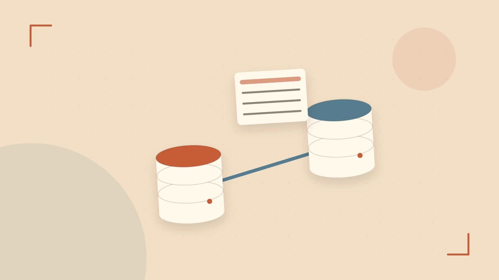Editorial illustration of structured records, database cylinders and relationships between tables