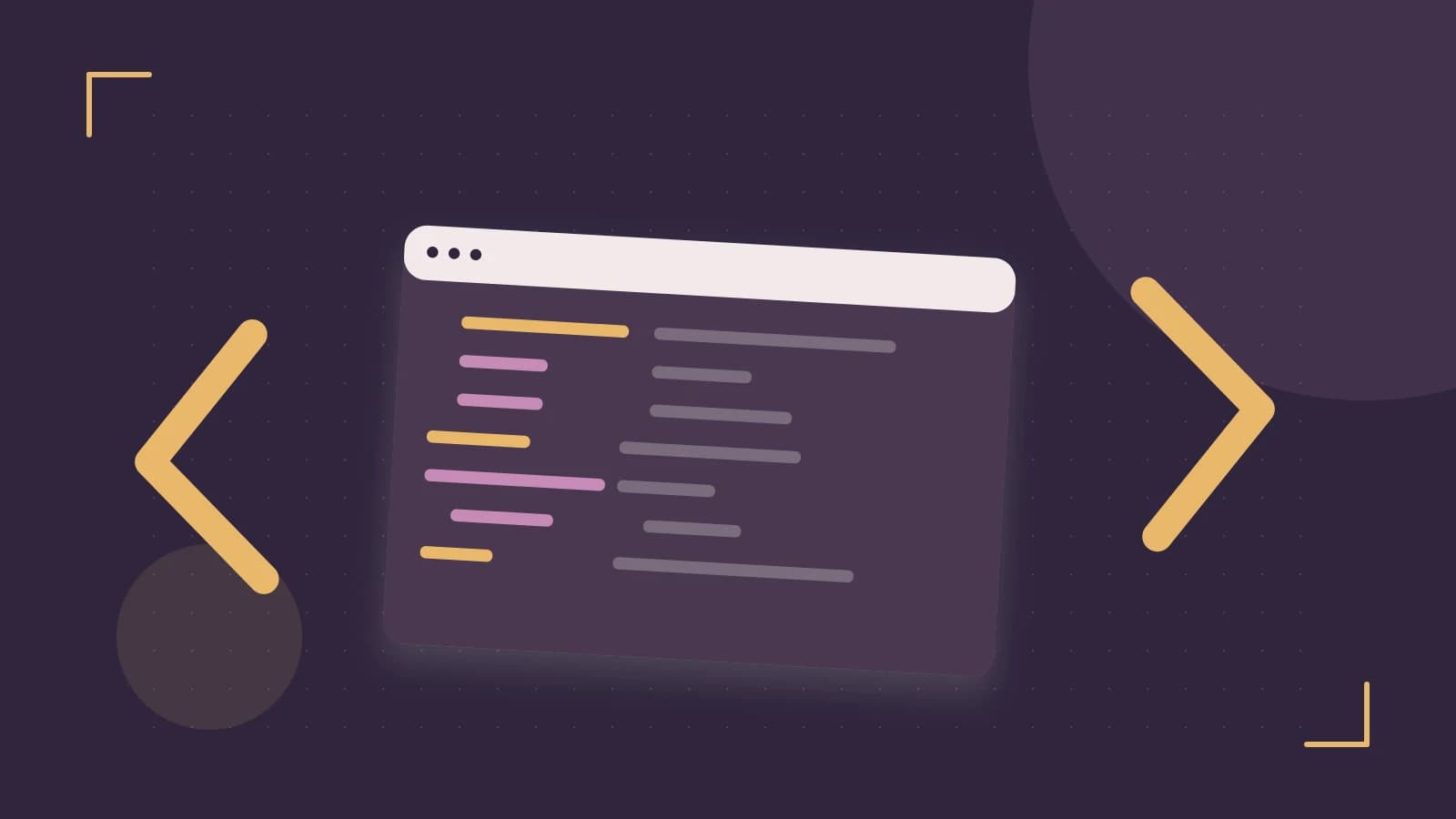 Editorial illustration of an abstract code editor, syntax blocks and oversized programming brackets