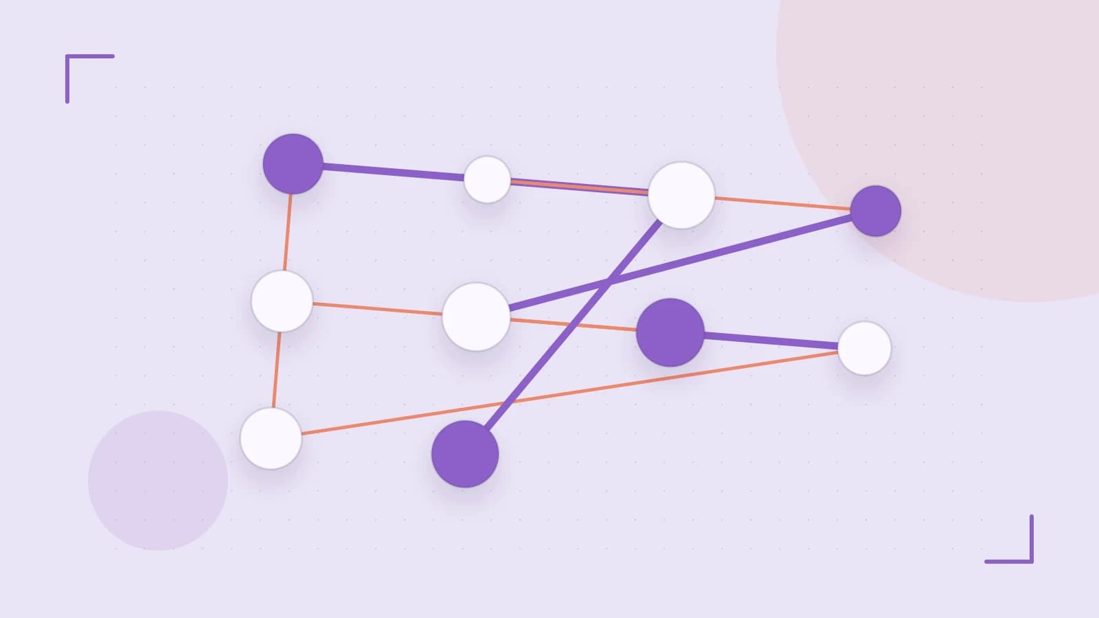Editorial illustration of an algorithmic node graph with branching paths and a highlighted result