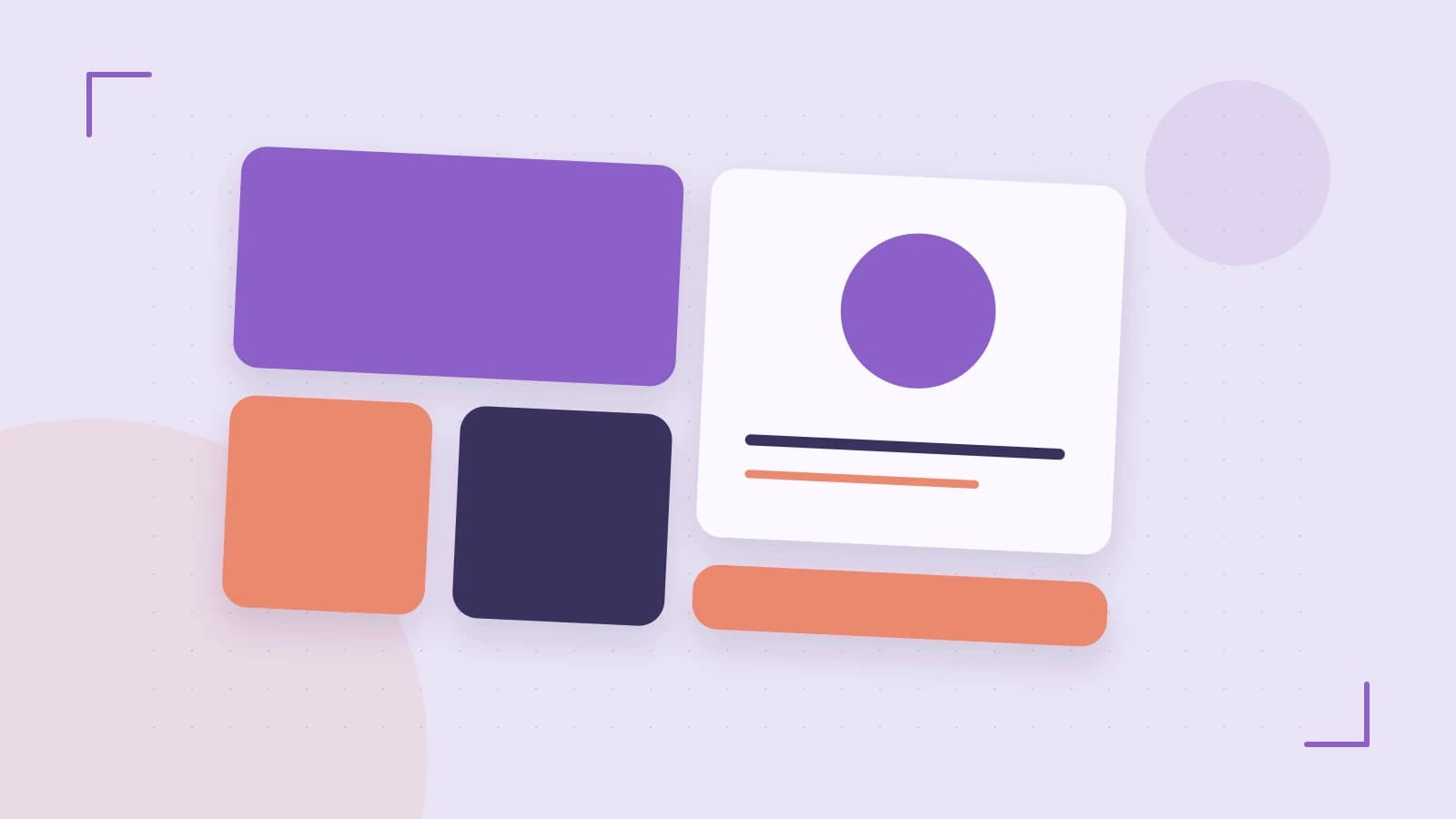 Editorial illustration of responsive browser layouts, overlapping design components and a color system