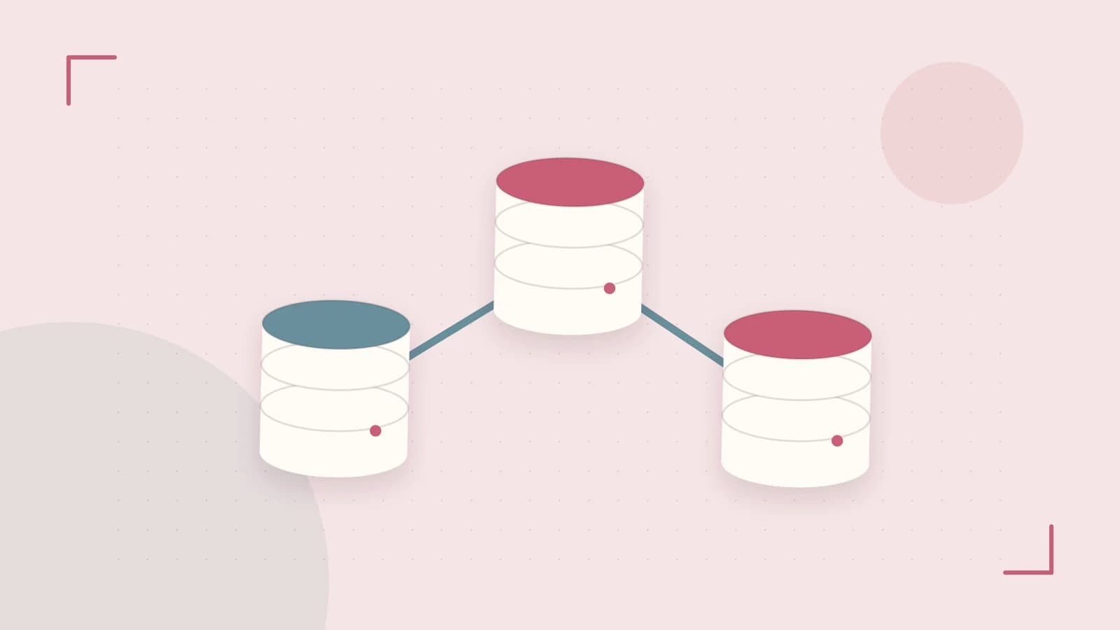 Editorial illustration of structured records, database cylinders and relationships between tables
