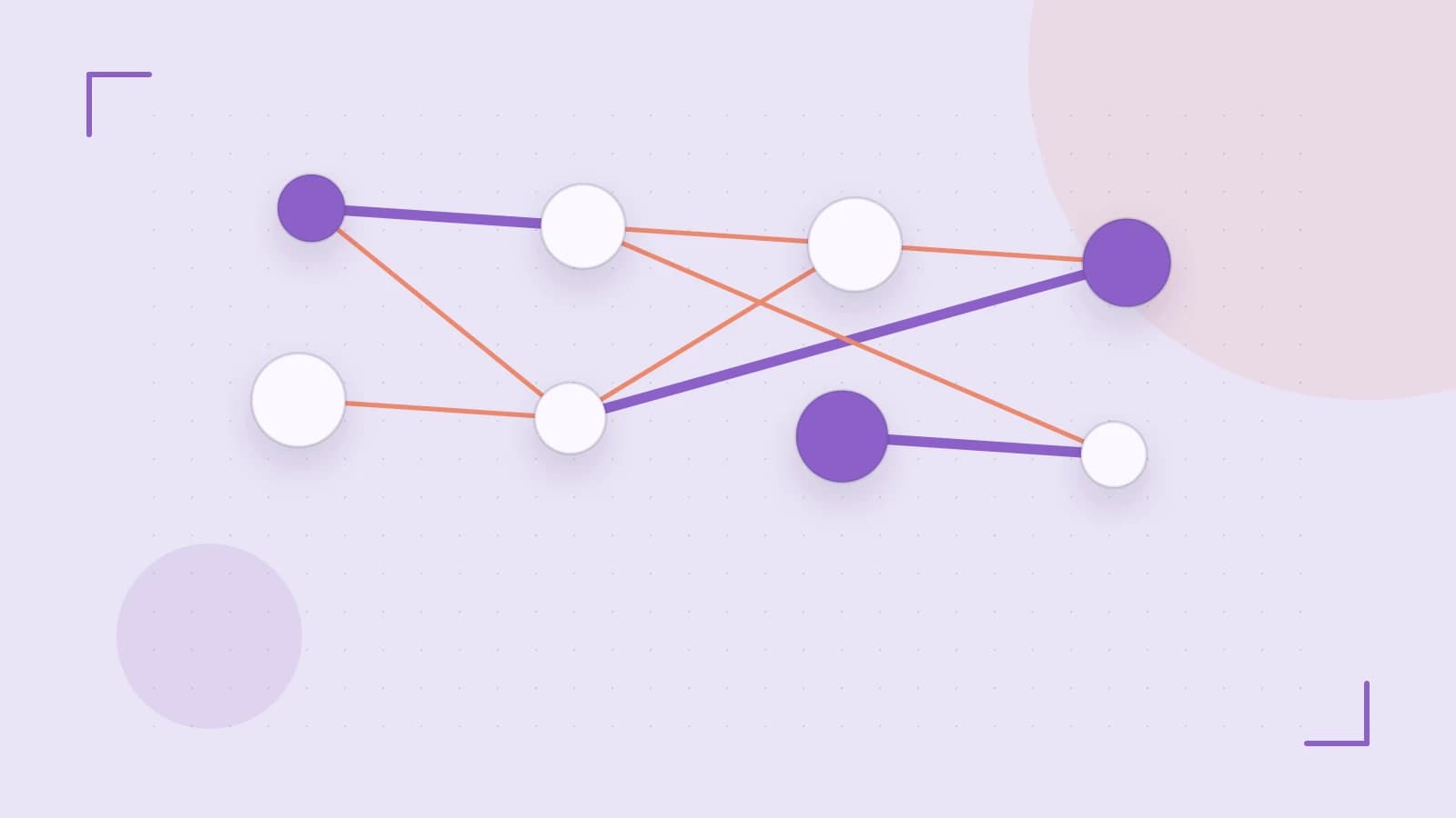Editorial illustration of an algorithmic node graph with branching paths and a highlighted result
