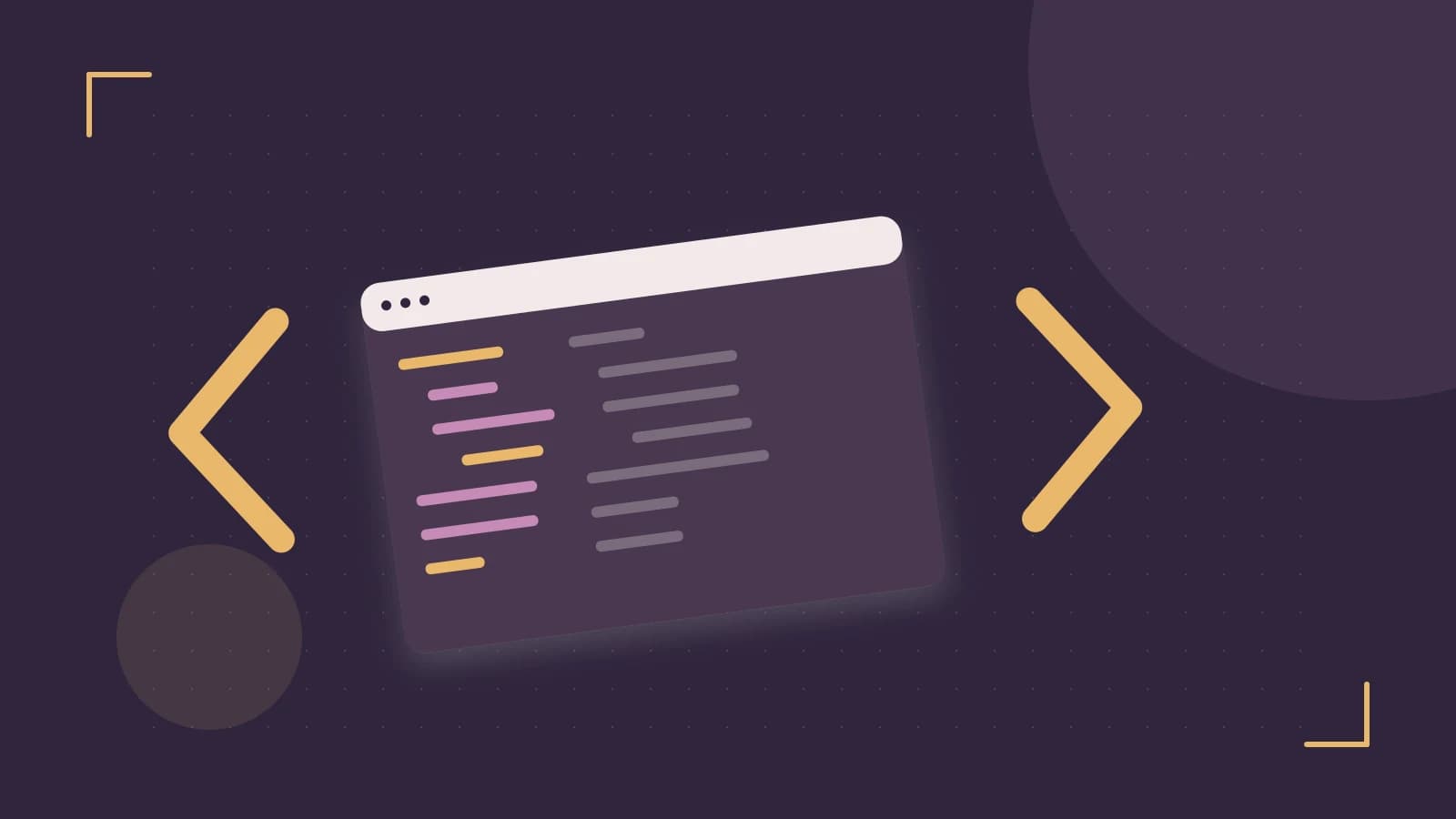 Editorial illustration of an abstract code editor, syntax blocks and oversized programming brackets