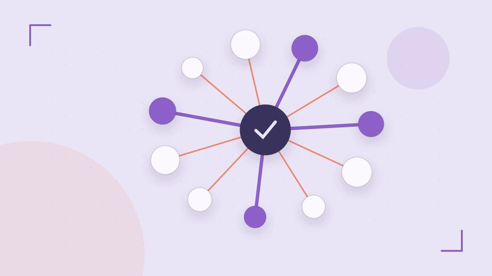 Editorial illustration of an algorithmic node graph with branching paths and a highlighted result
