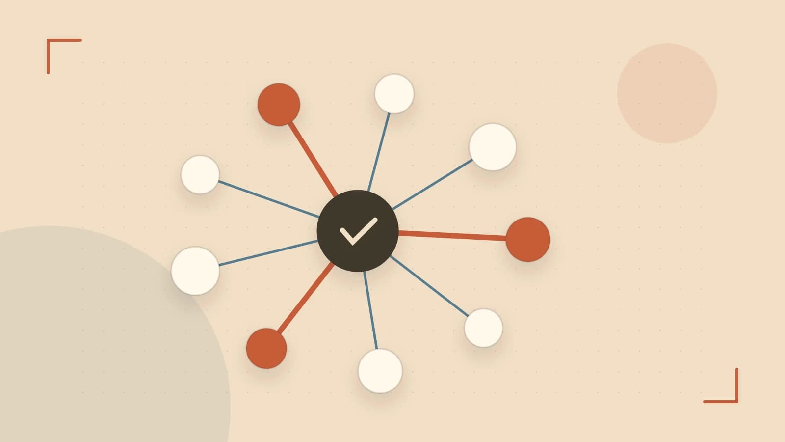 Editorial illustration of an algorithmic node graph with branching paths and a highlighted result