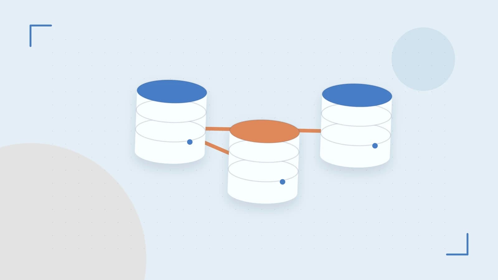 Editorial illustration of structured records, database cylinders and relationships between tables