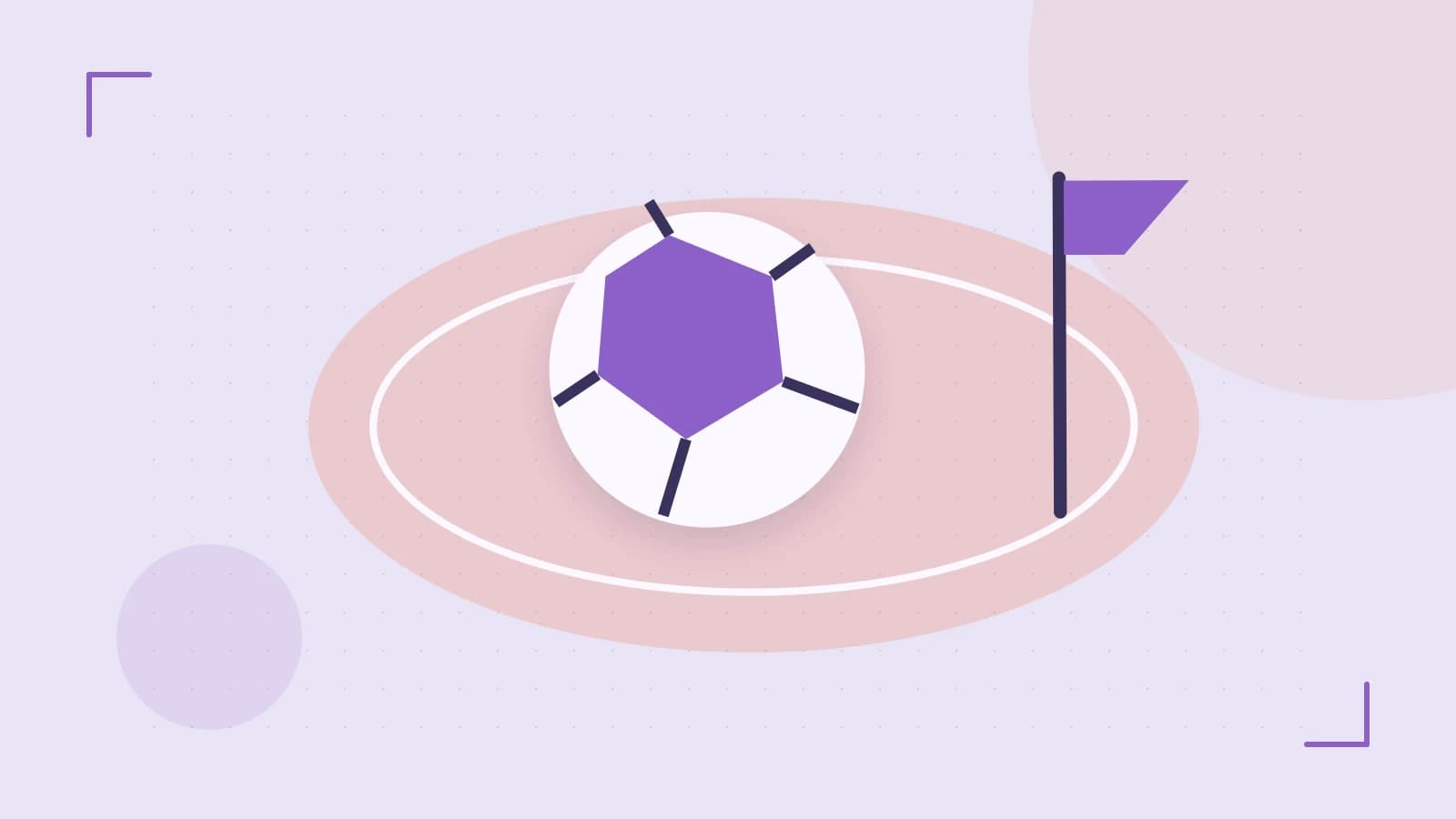 Editorial illustration of a stylized sports ball, stadium geometry and dynamic arcs