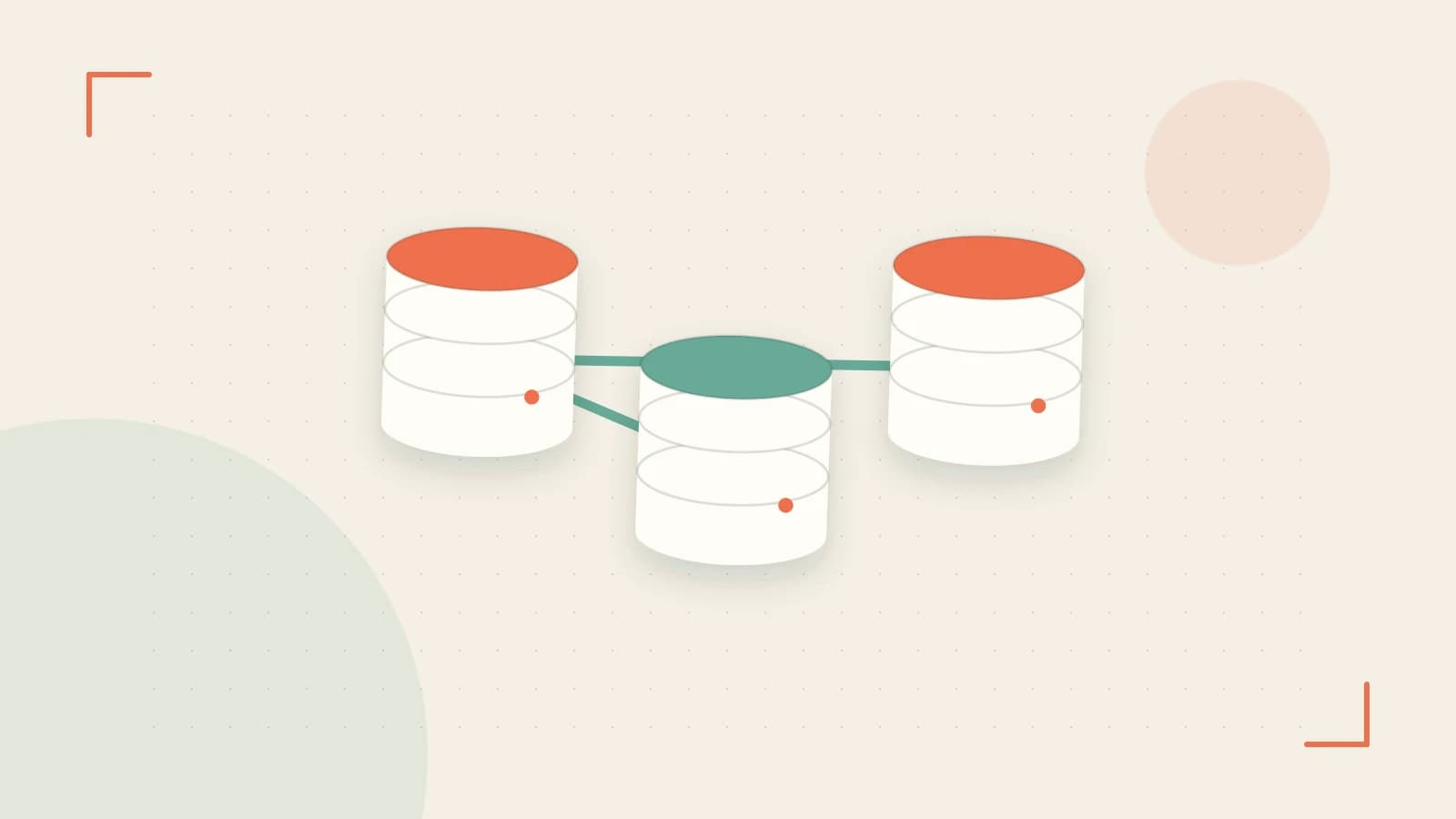 Editorial illustration of structured records, database cylinders and relationships between tables