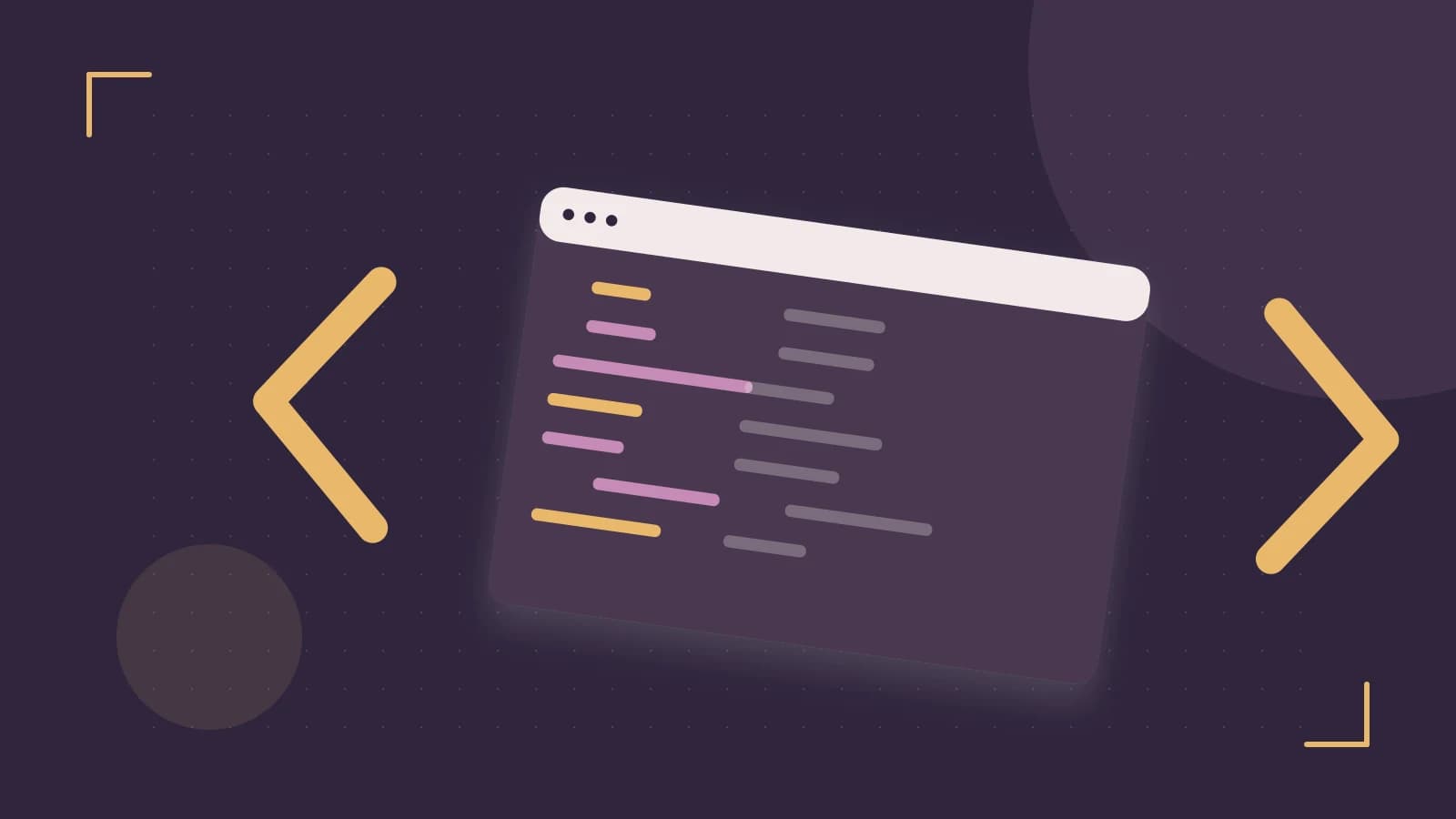 Editorial illustration of an abstract code editor, syntax blocks and oversized programming brackets