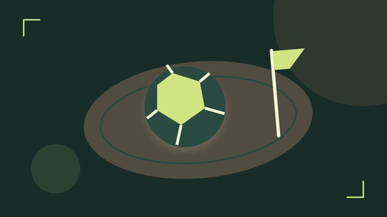 Editorial illustration of a stylized sports ball, stadium geometry and dynamic arcs