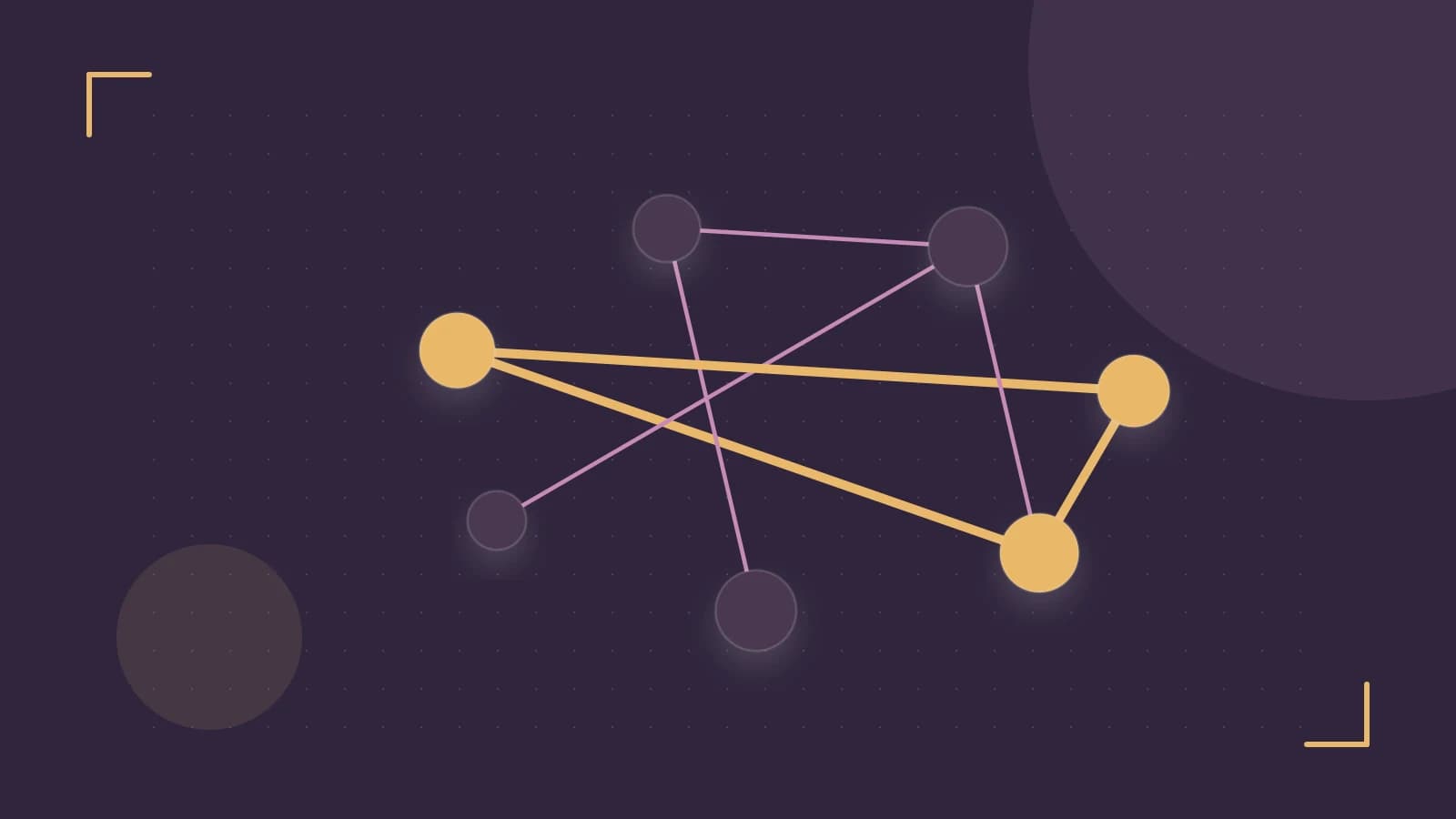 Editorial illustration of an algorithmic node graph with branching paths and a highlighted result