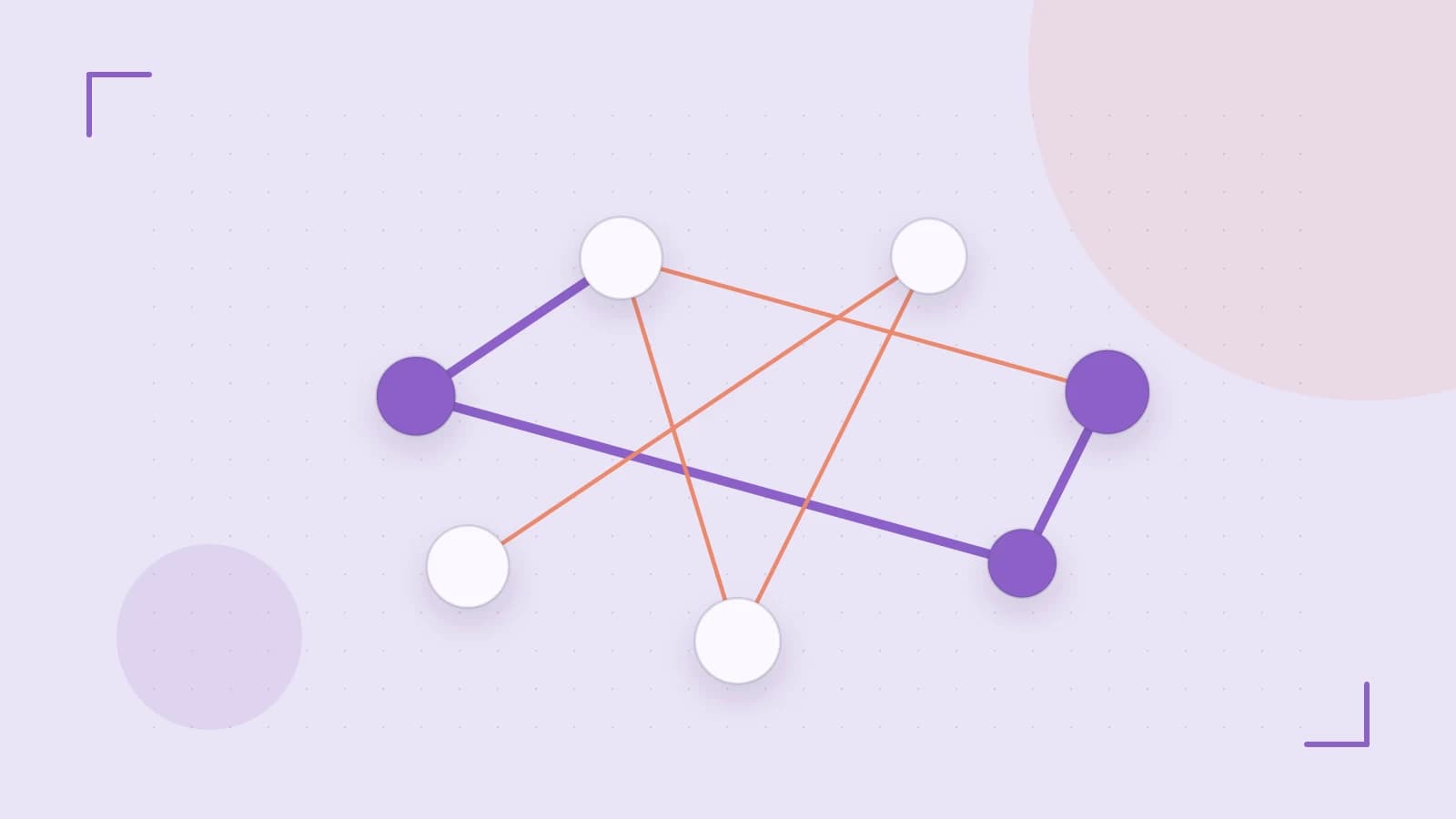 Editorial illustration of an algorithmic node graph with branching paths and a highlighted result