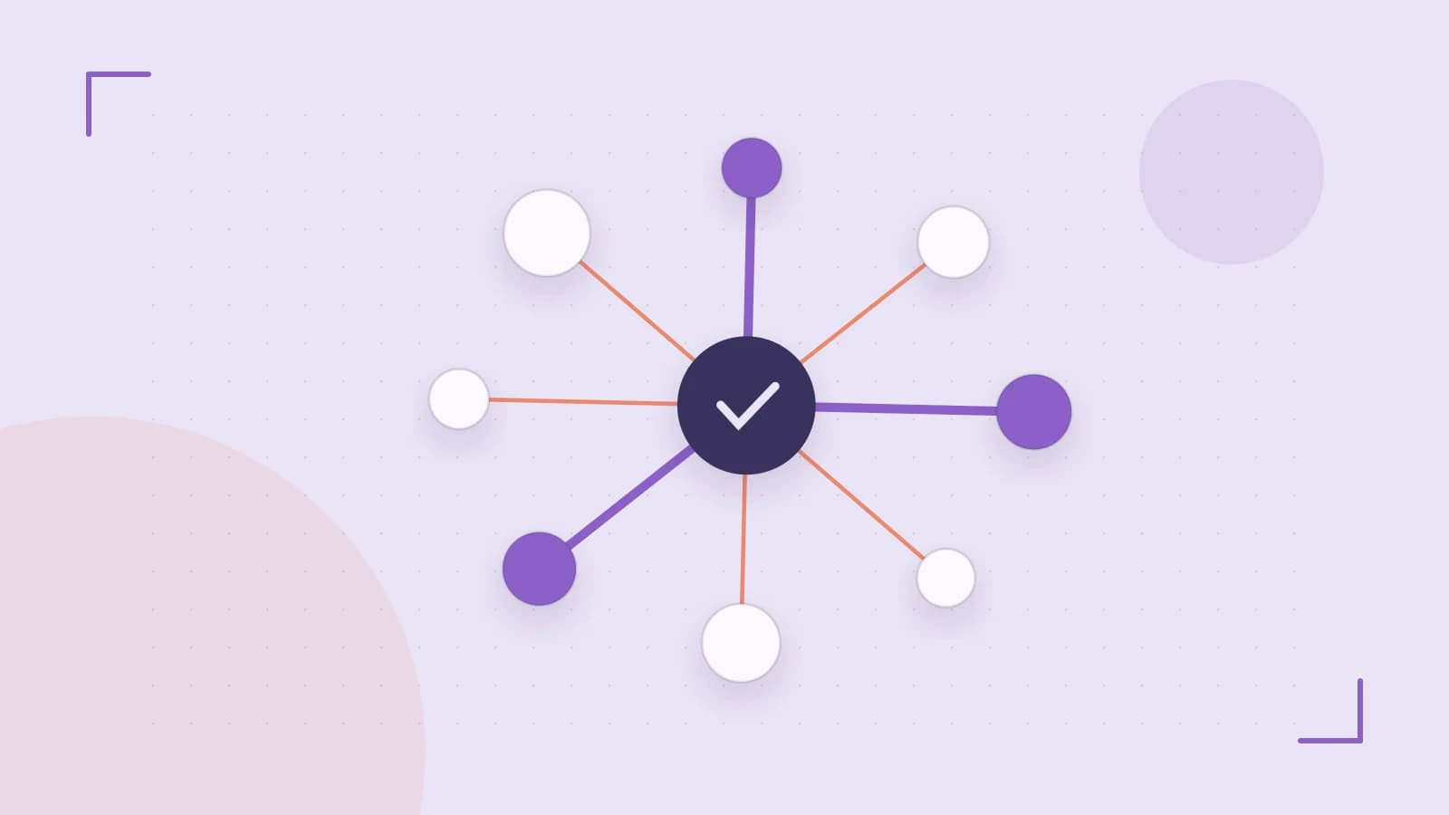 Editorial illustration of an algorithmic node graph with branching paths and a highlighted result