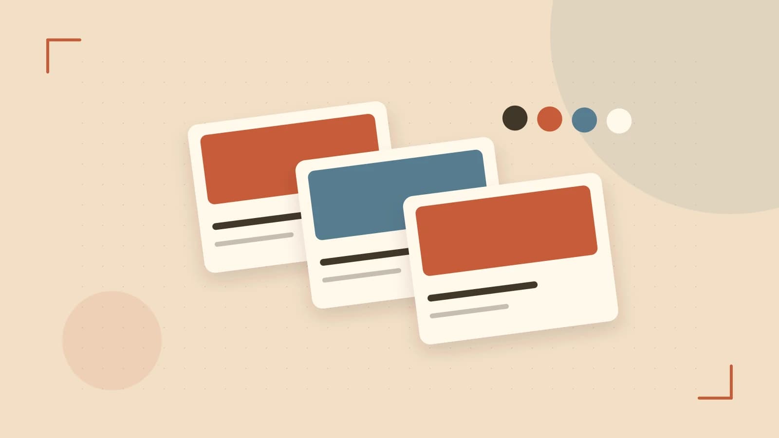 Editorial illustration of responsive browser layouts, overlapping design components and a color system