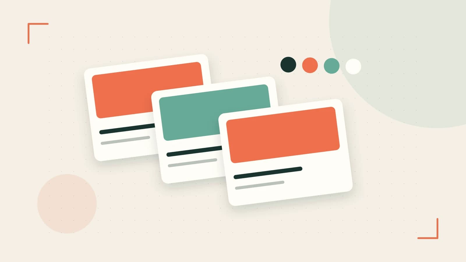 Editorial illustration of responsive browser layouts, overlapping design components and a color system