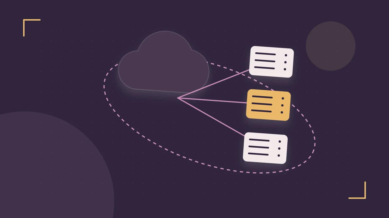 Editorial illustration of cloud infrastructure, connected server racks and an orbital service map