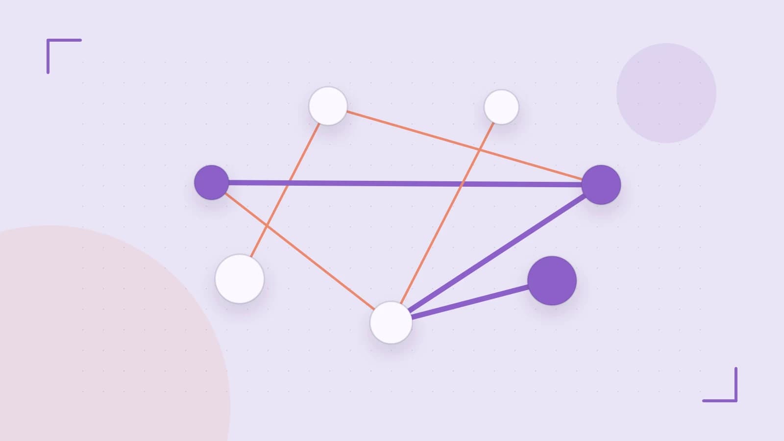 Editorial illustration of an algorithmic node graph with branching paths and a highlighted result