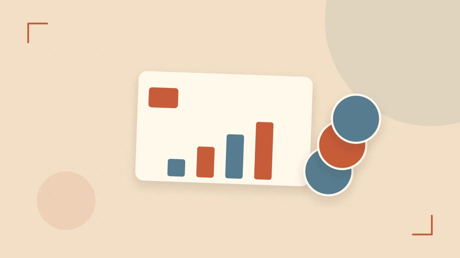 Editorial illustration of abstract coins, a payment card and a geometric financial chart without data labels