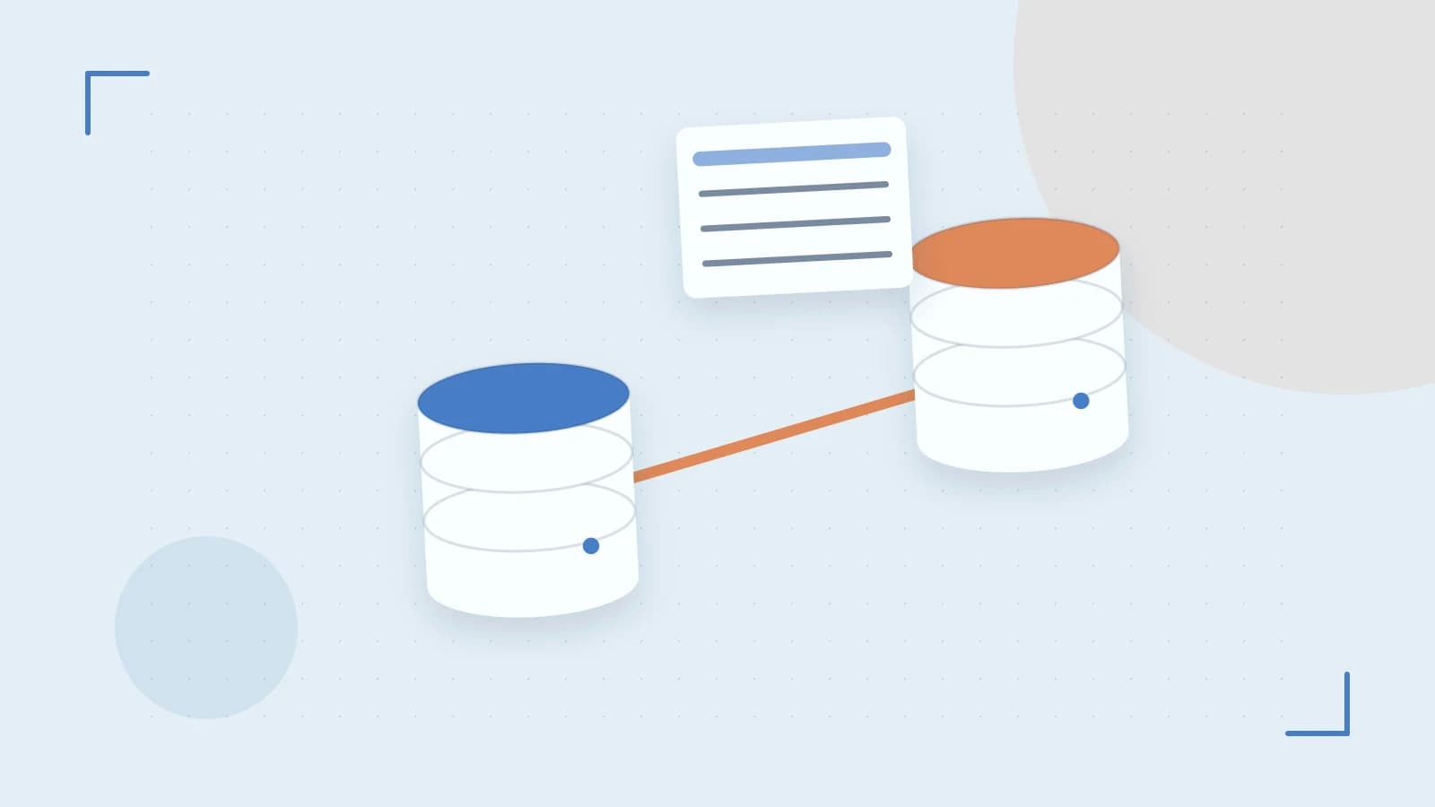 Editorial illustration of structured records, database cylinders and relationships between tables
