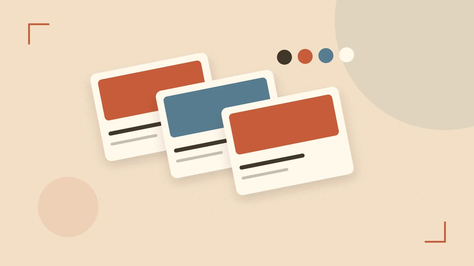 Editorial illustration of responsive browser layouts, overlapping design components and a color system