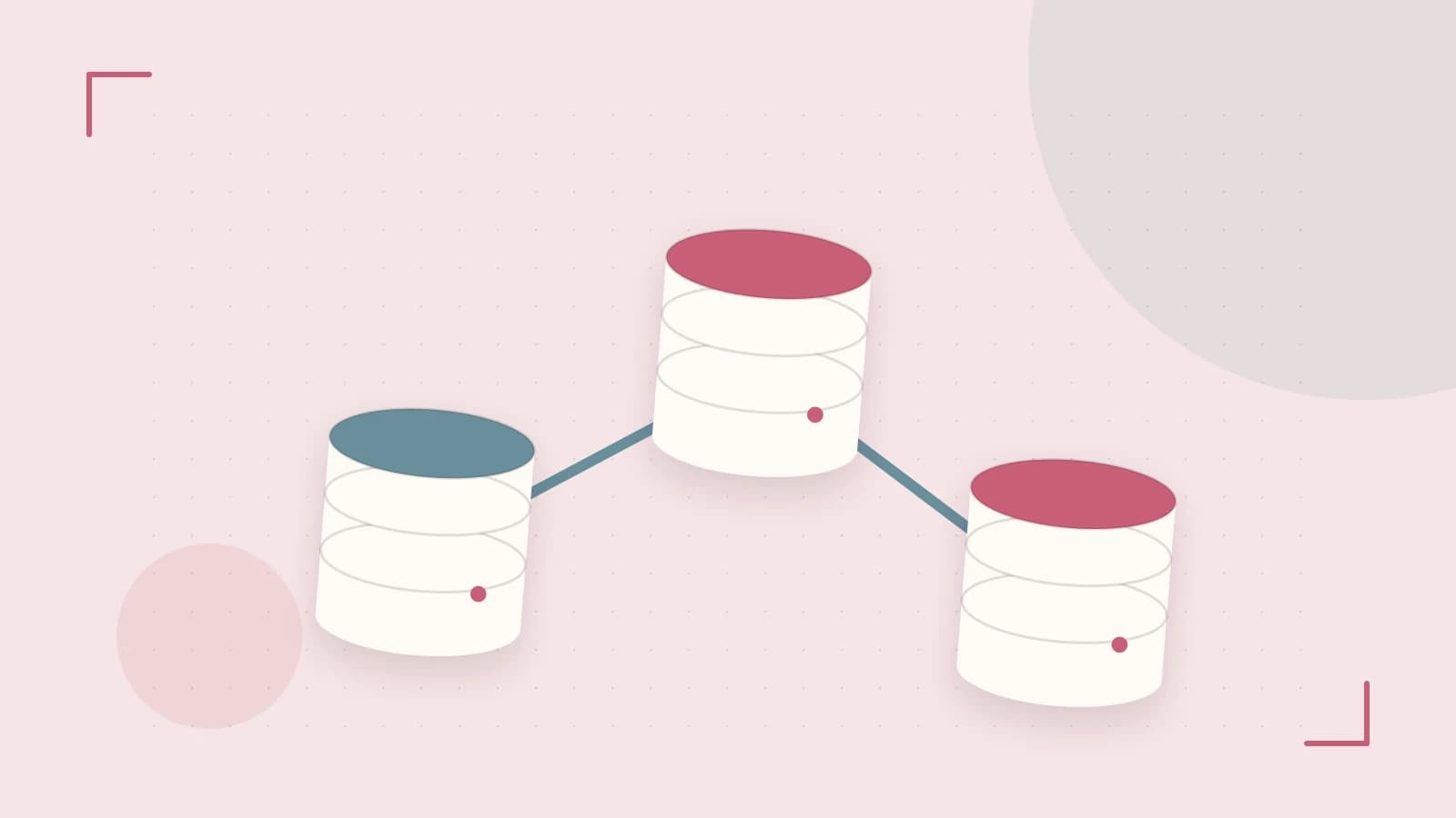 Editorial illustration of structured records, database cylinders and relationships between tables