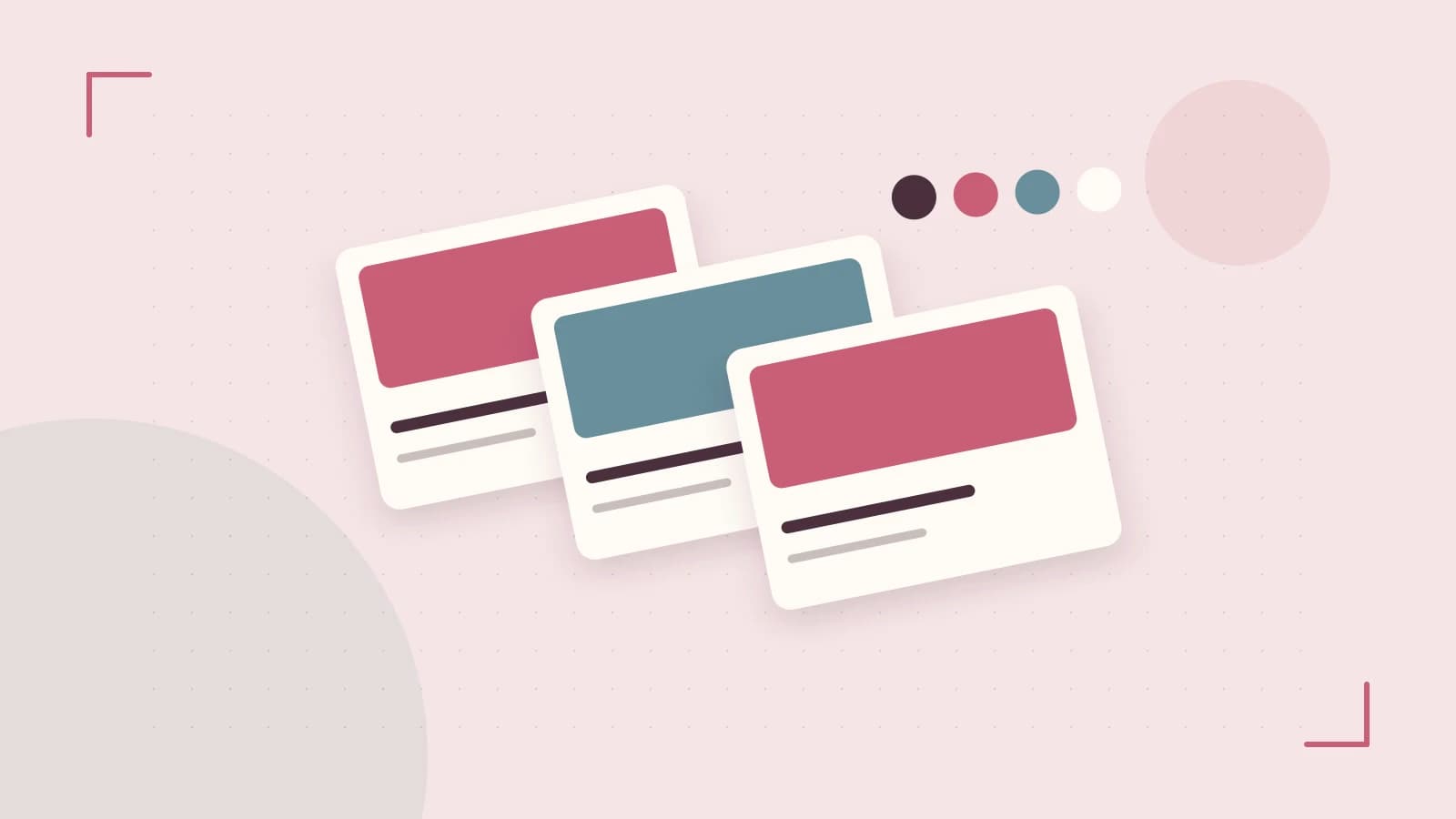 Editorial illustration of responsive browser layouts, overlapping design components and a color system