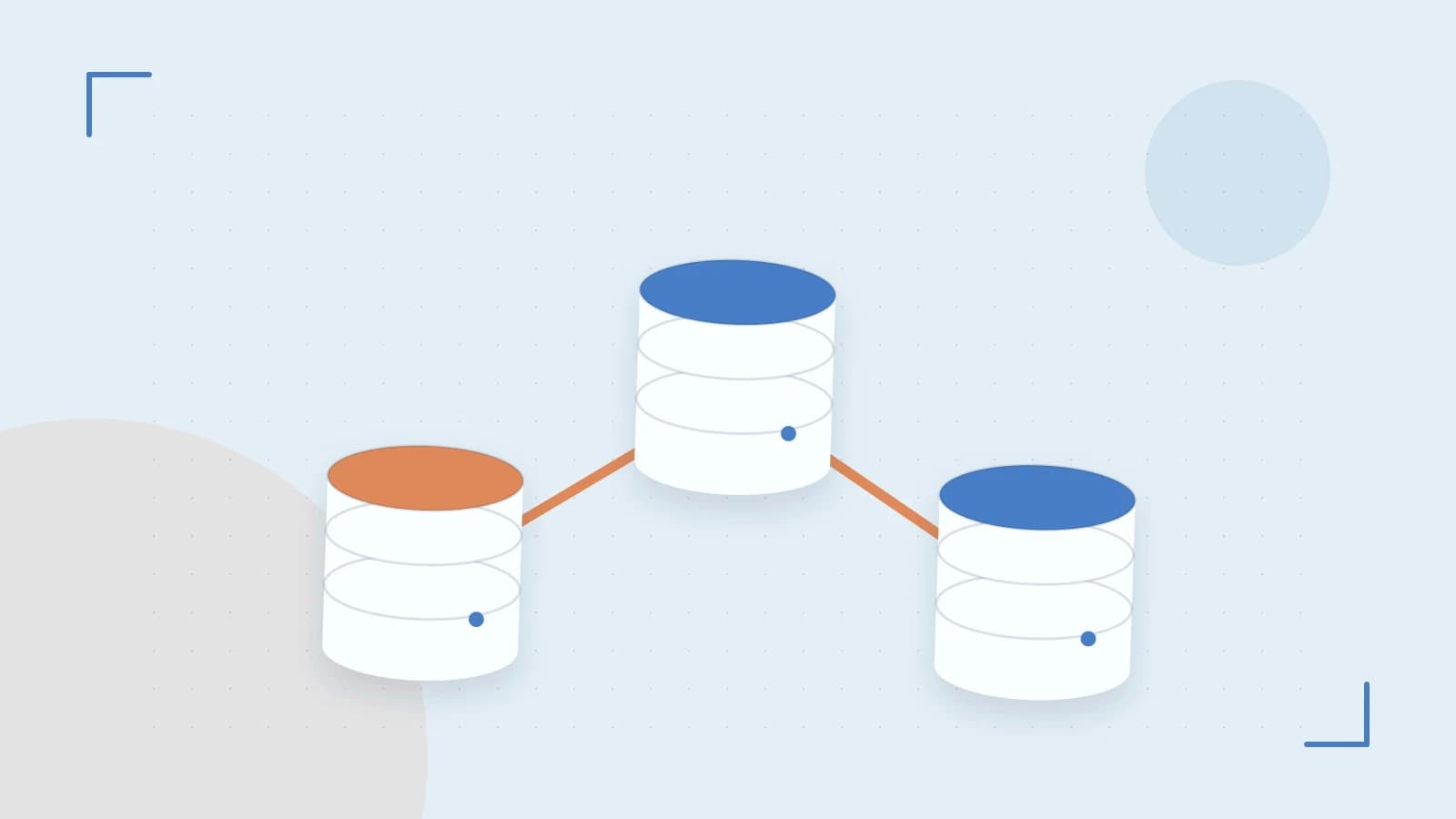 Editorial illustration of structured records, database cylinders and relationships between tables