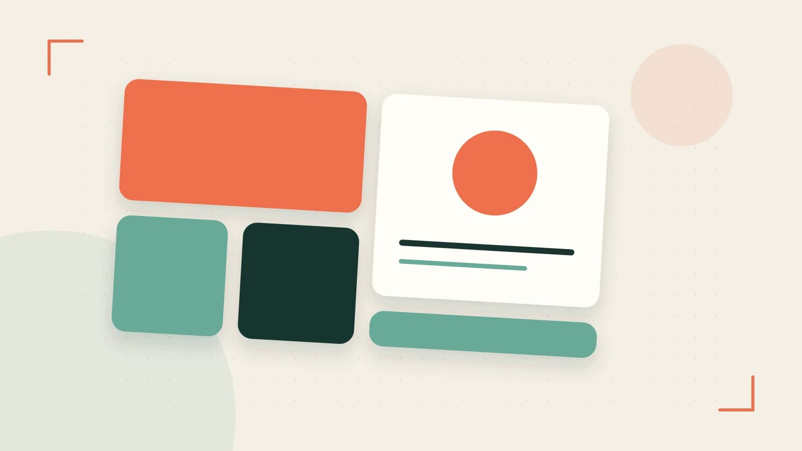 Editorial illustration of responsive browser layouts, overlapping design components and a color system