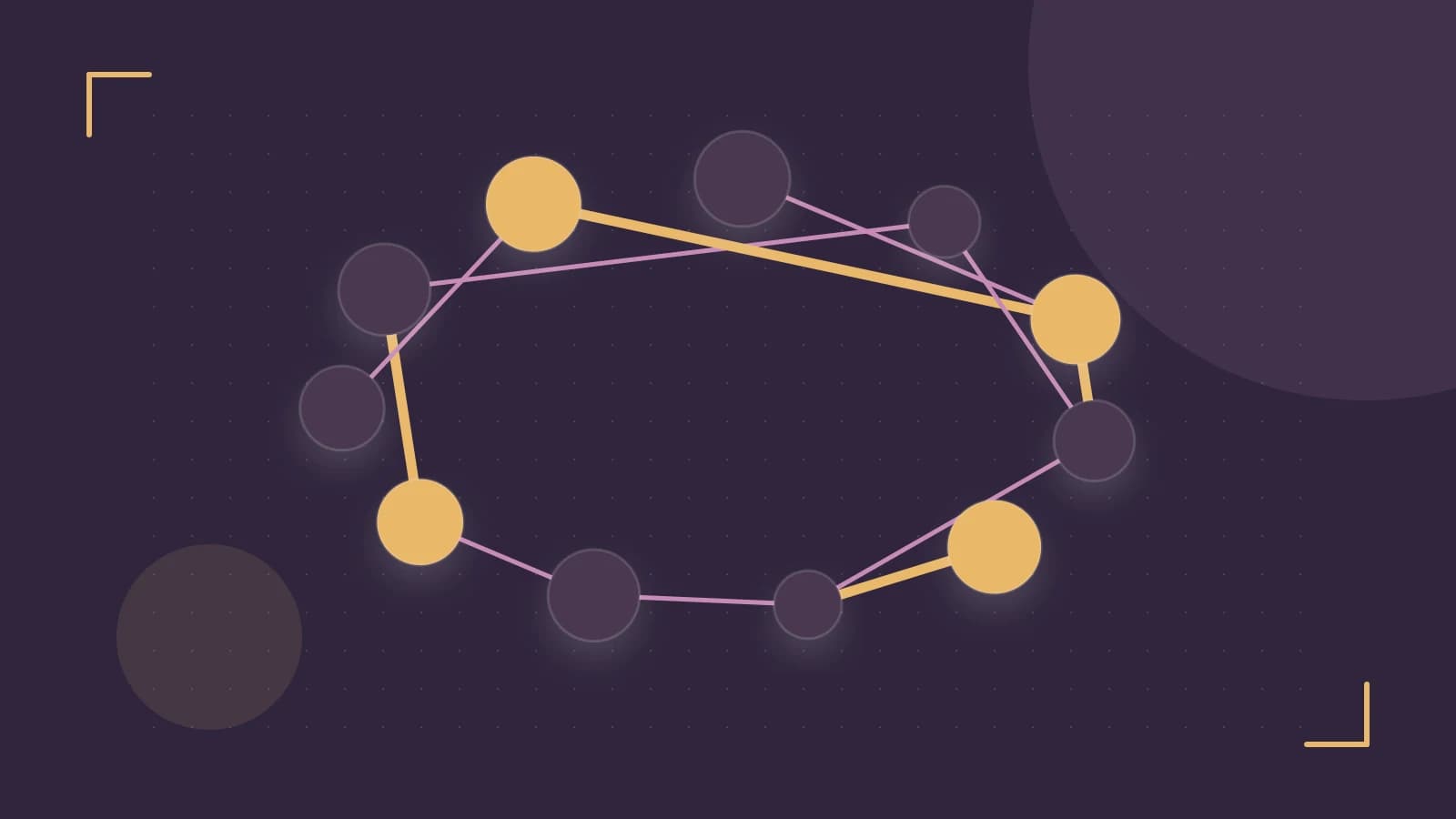 Editorial illustration of an algorithmic node graph with branching paths and a highlighted result
