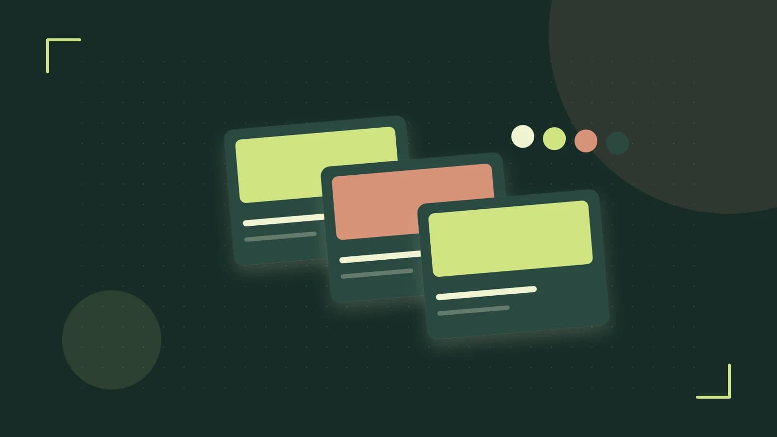 Editorial illustration of responsive browser layouts, overlapping design components and a color system