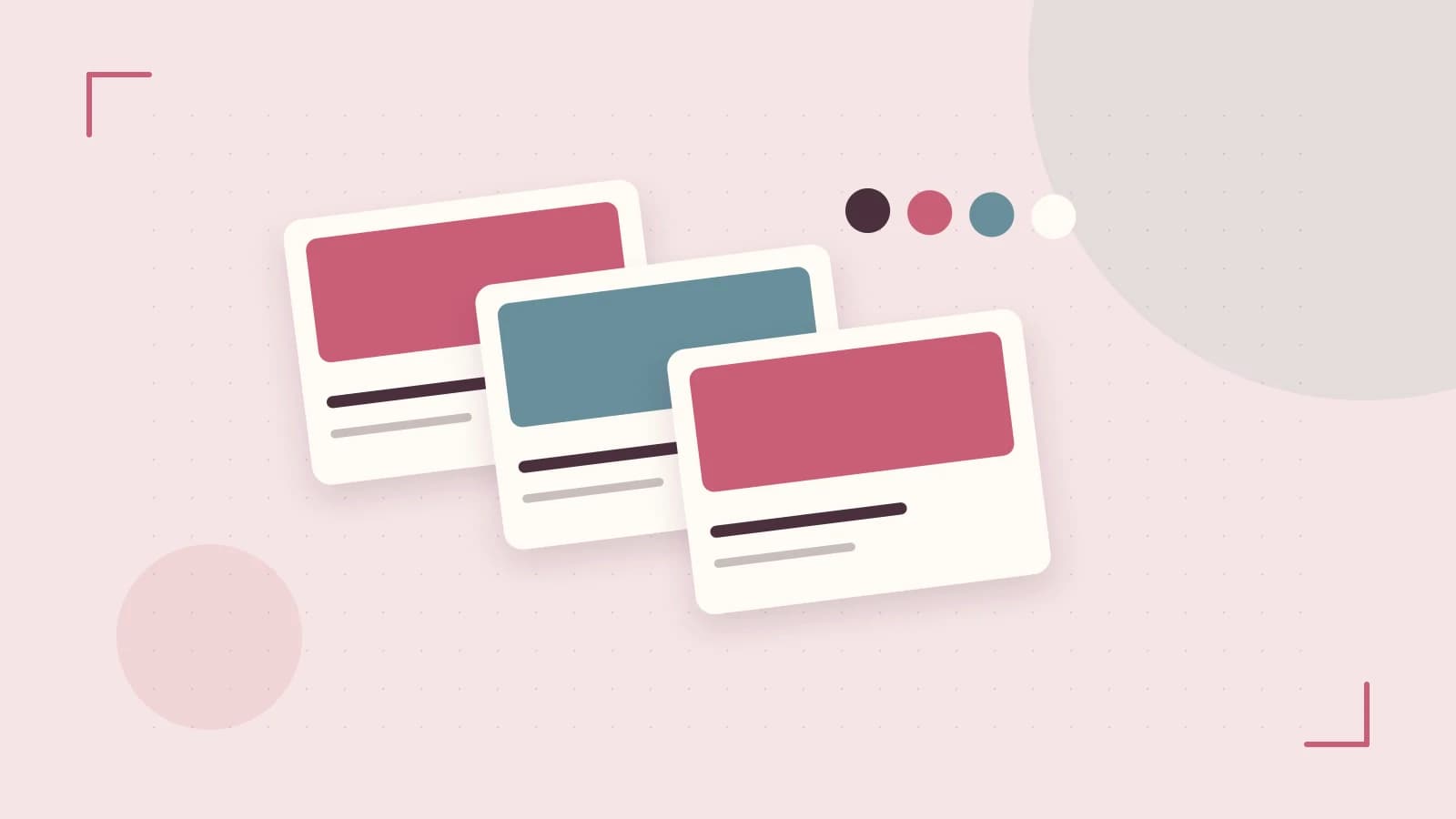 Editorial illustration of responsive browser layouts, overlapping design components and a color system