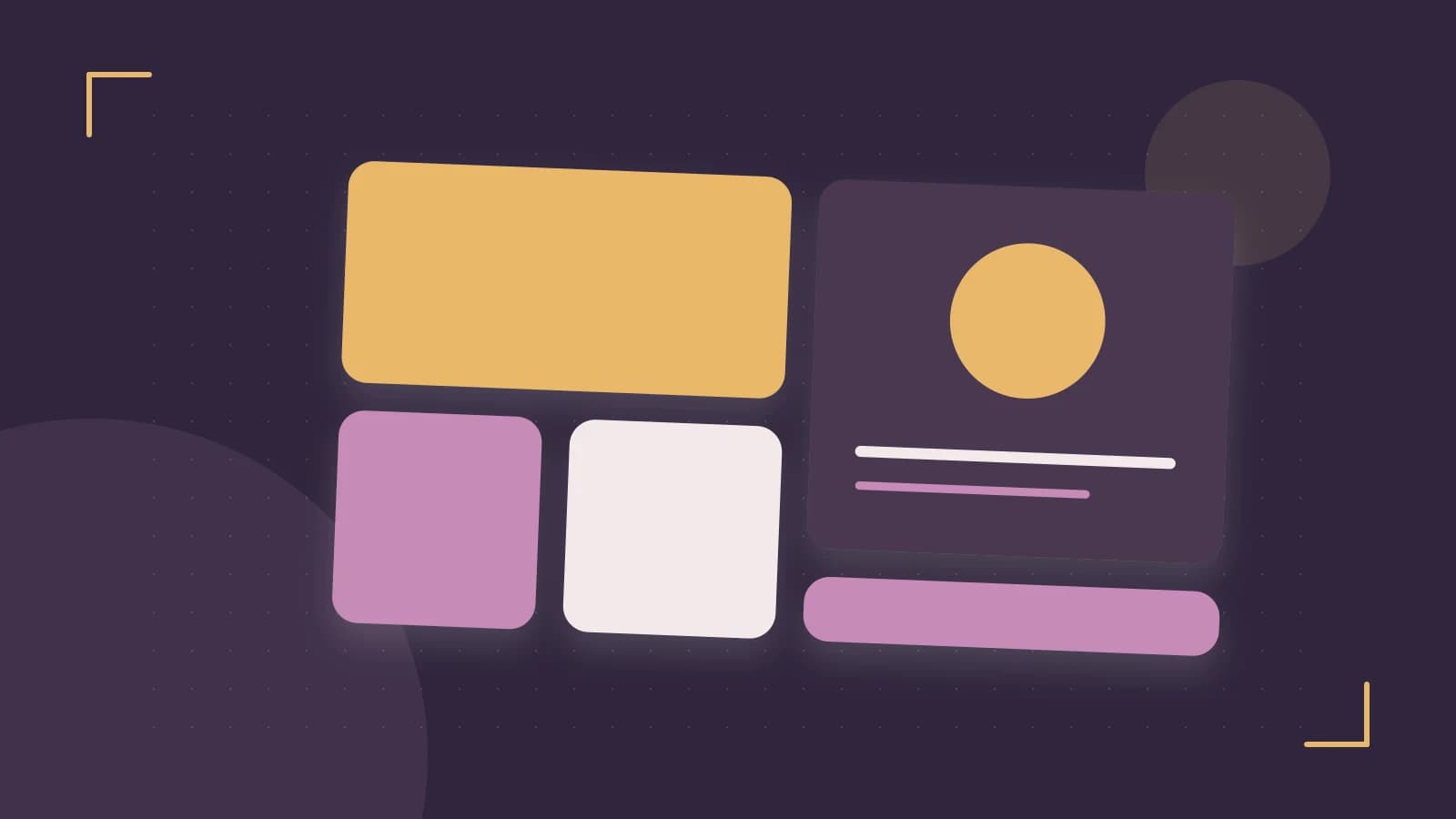 Editorial illustration of responsive browser layouts, overlapping design components and a color system