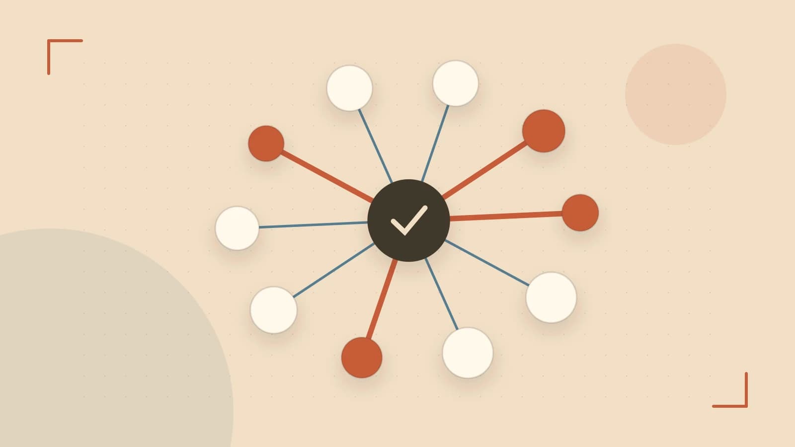 Editorial illustration of an algorithmic node graph with branching paths and a highlighted result