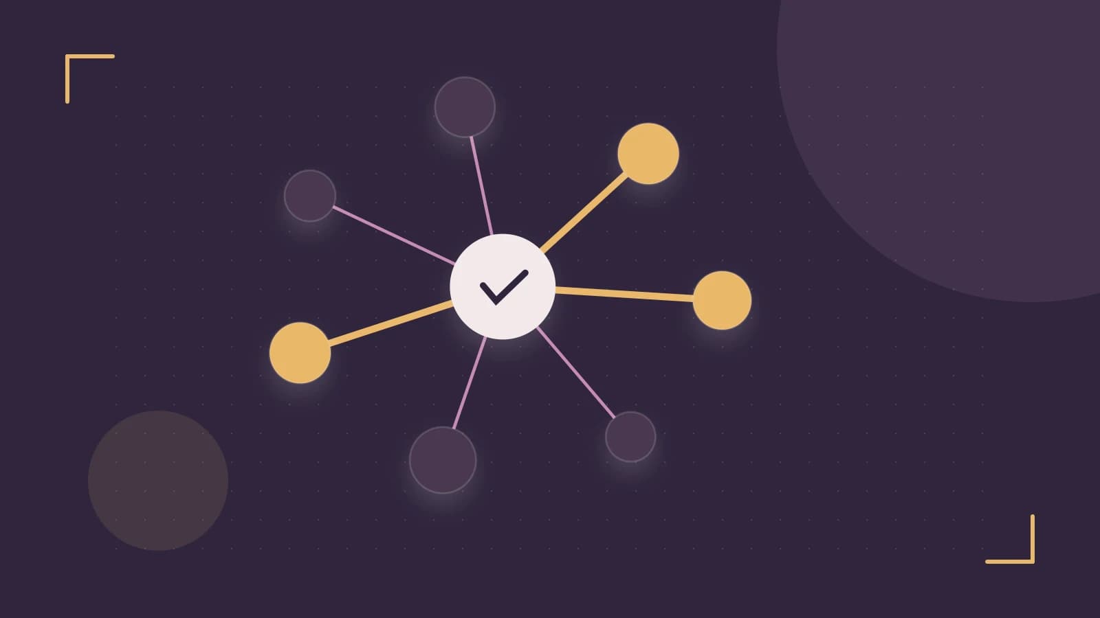 Editorial illustration of an algorithmic node graph with branching paths and a highlighted result