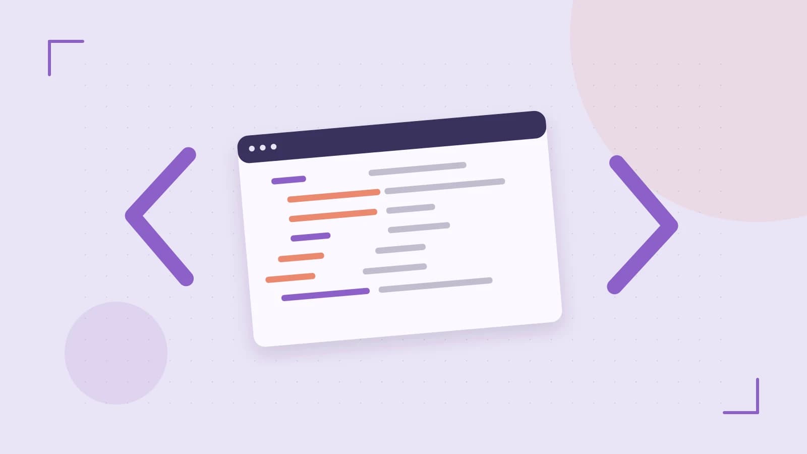 Editorial illustration of an abstract code editor, syntax blocks and oversized programming brackets